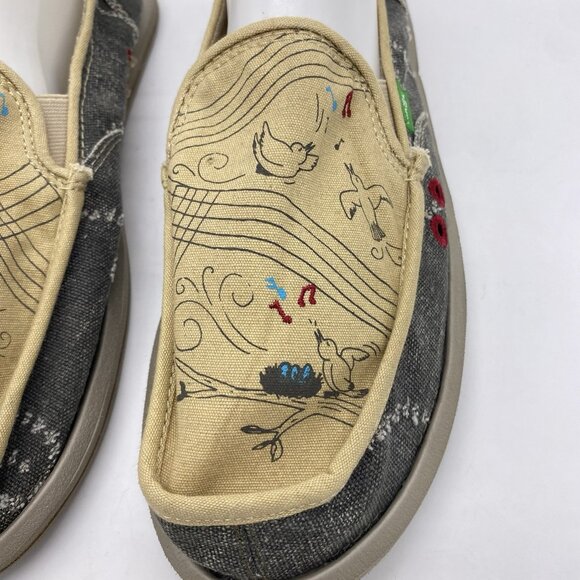Sanuk Scribble Singing Birds Slip On Shoes Women’s Size 11 Sidewalk Surfer Flats - Picture 6 of 14
